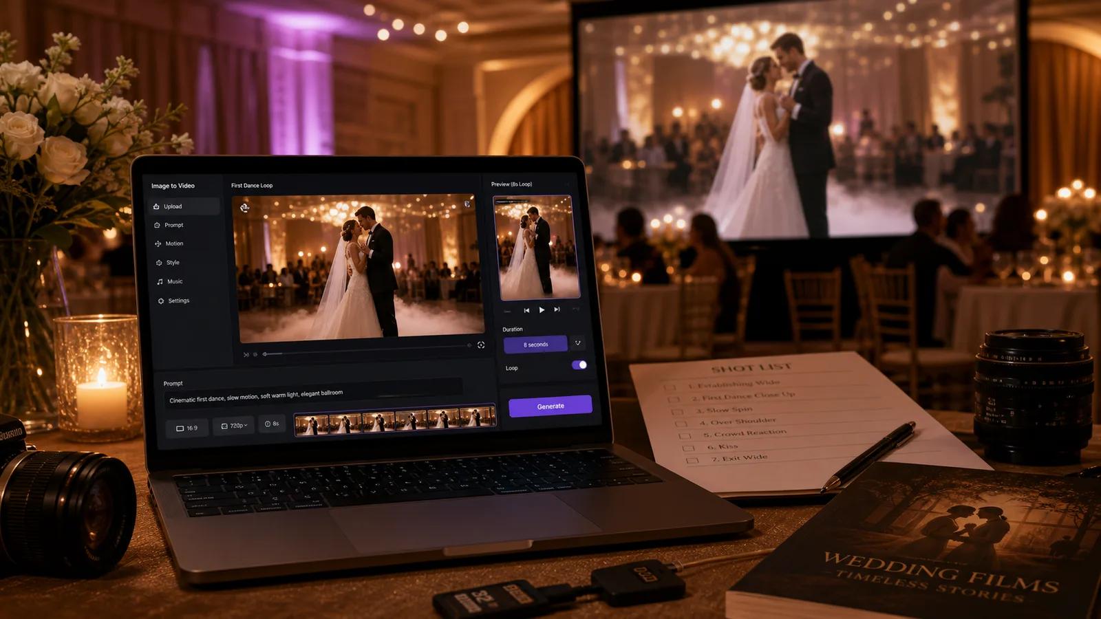 A first-dance photo prepared as an 8-second cinematic reception-screen loop